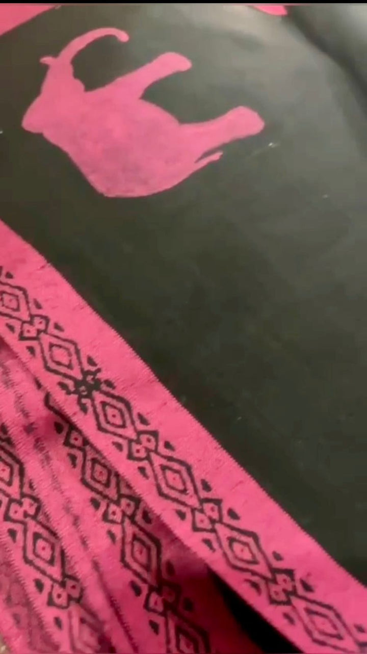 GajaGamini- Pink Hand Block Elephant Print Cotton Saree | SHOBITAM