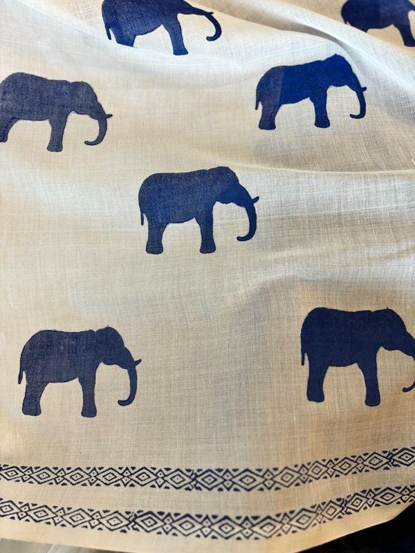 GajaGamini-Indigo Hand Block Elephant Print Cotton Saree | SHOBITAM
