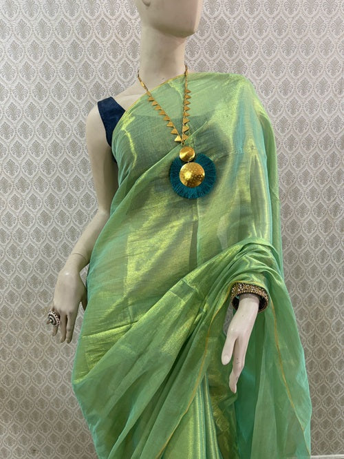 Varnam- Lime Green Tissue Cotton Saree | SHOBITAM