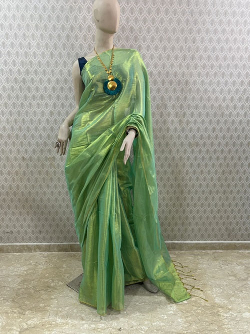 Varnam- Lime Green Tissue Cotton Saree | SHOBITAM