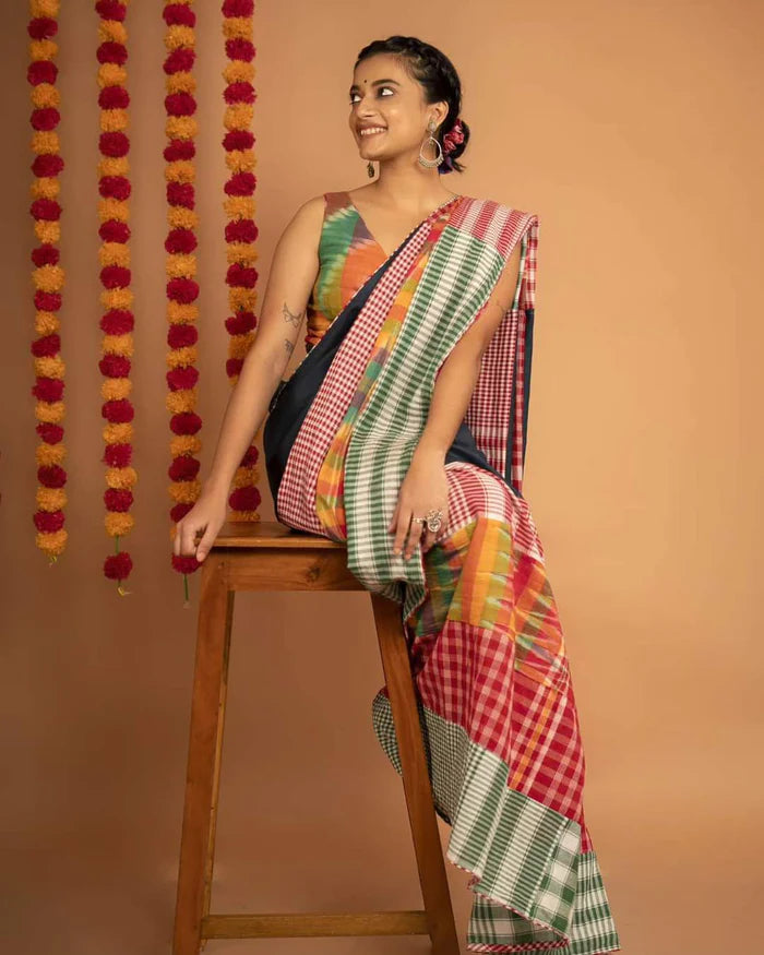 Pure Cotton Handloom Bengali Style Gamcha Style On Palla and At Bottom Ready To Wear Saree