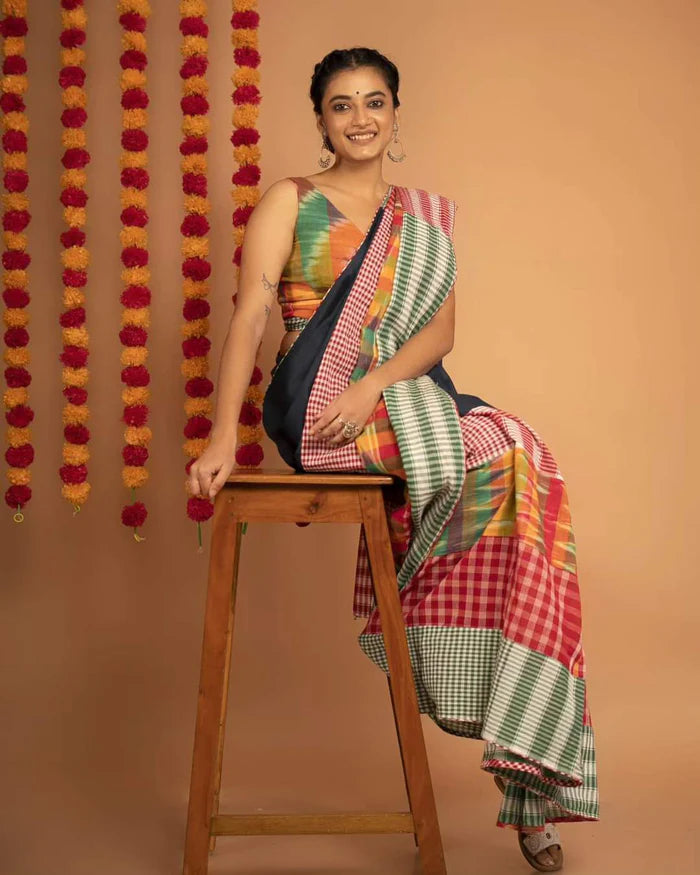 Pure Cotton Handloom Bengali Style Gamcha Style On Palla and At Bottom Ready To Wear Saree