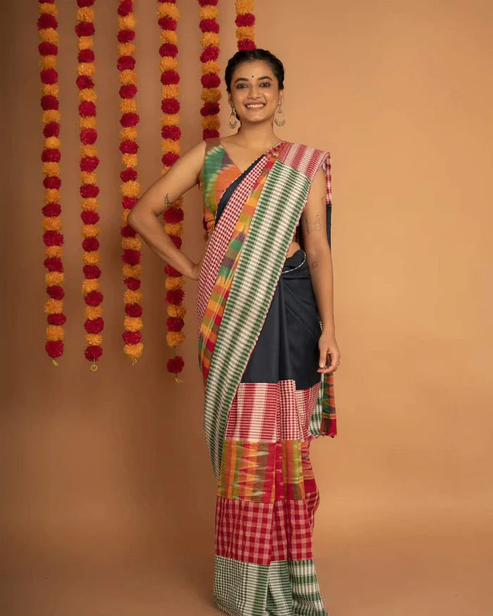 Pure Cotton Handloom Bengali Style Gamcha Style On Palla and At Bottom Ready To Wear Saree
