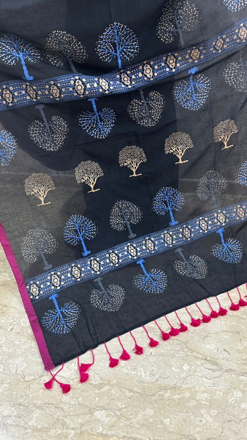 Tree Of Life Handblock Cotton Saree | SHOBITAM