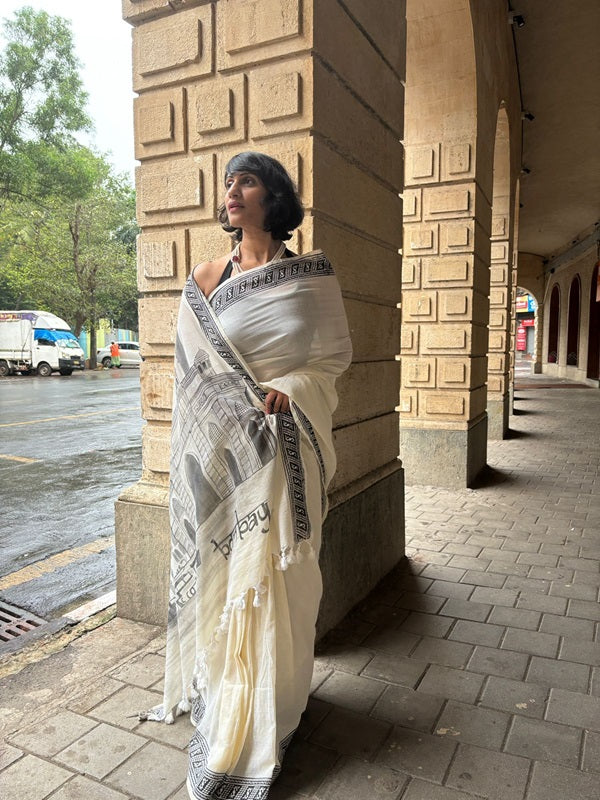 My City, My Saree - Bombay:Designer Hand Painted Cotton Saree | SHOBITAM