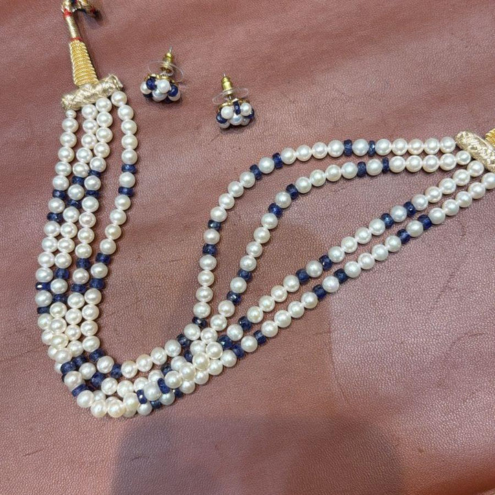 Pure Pearls and Real sapphire 4 strand choker and earring set