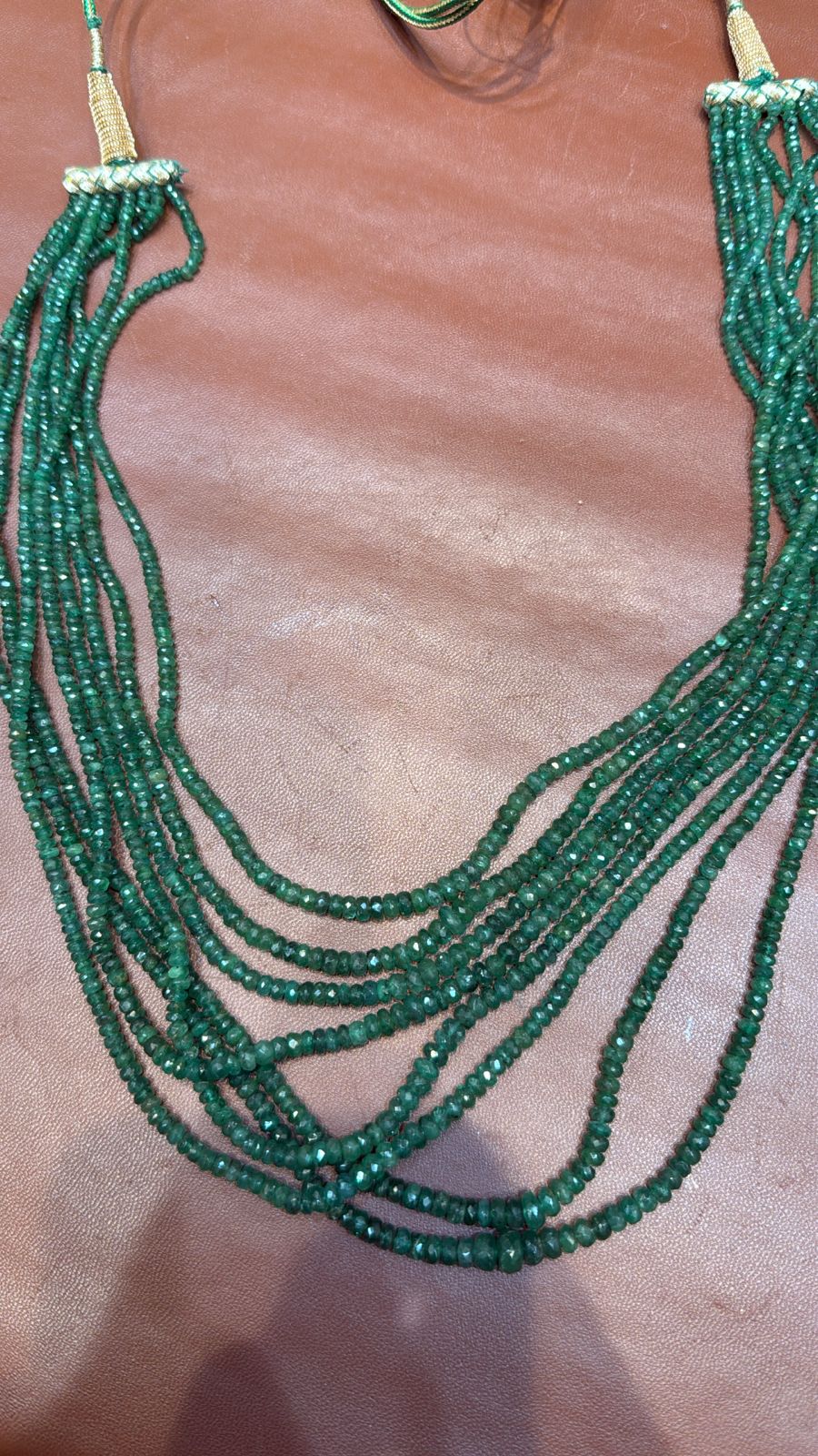 Real Emerald Faceted 8 strand layered Rani Haar Necklace