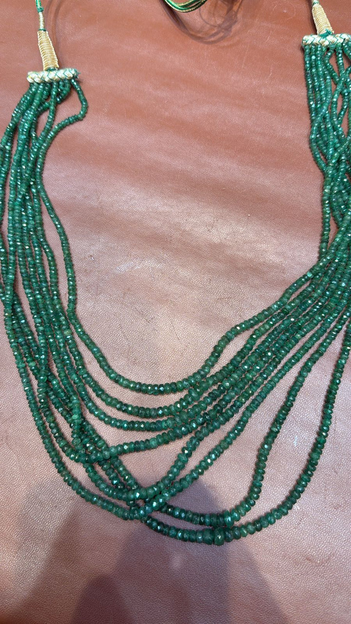 Real Emerald Faceted 8 strand layered Rani Haar Necklace