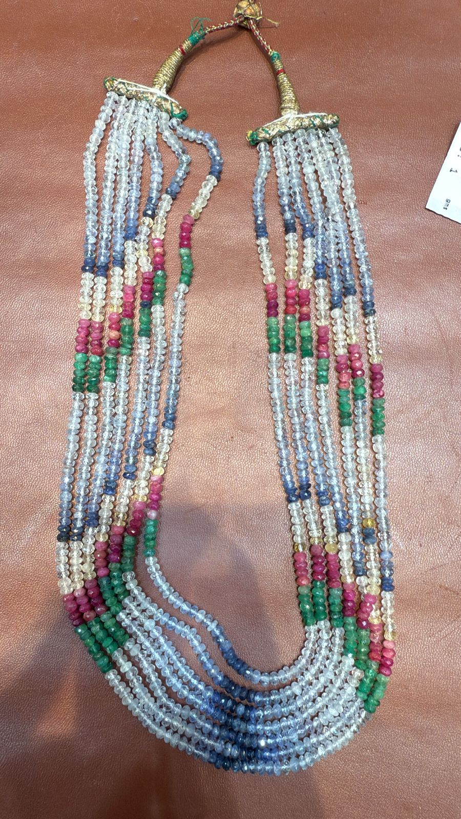 Multicolor Unique 7 Strand Real Gemstones Haar with Rubies, Sapphire, Emeralds and Pearls