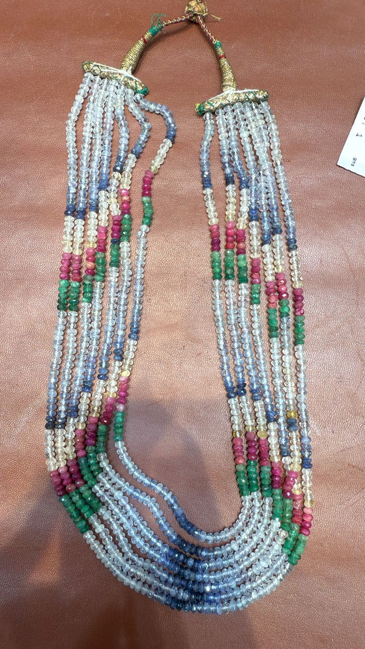 Multicolor Unique 7 Strand Real Gemstones Haar with Rubies, Sapphire, Emeralds and Pearls