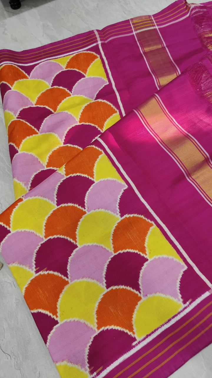 Authentic Patan Patola Pure Silk Handwoven Saree in Fish Scale Multicolor  Design | SILK MARK CERTIFIED