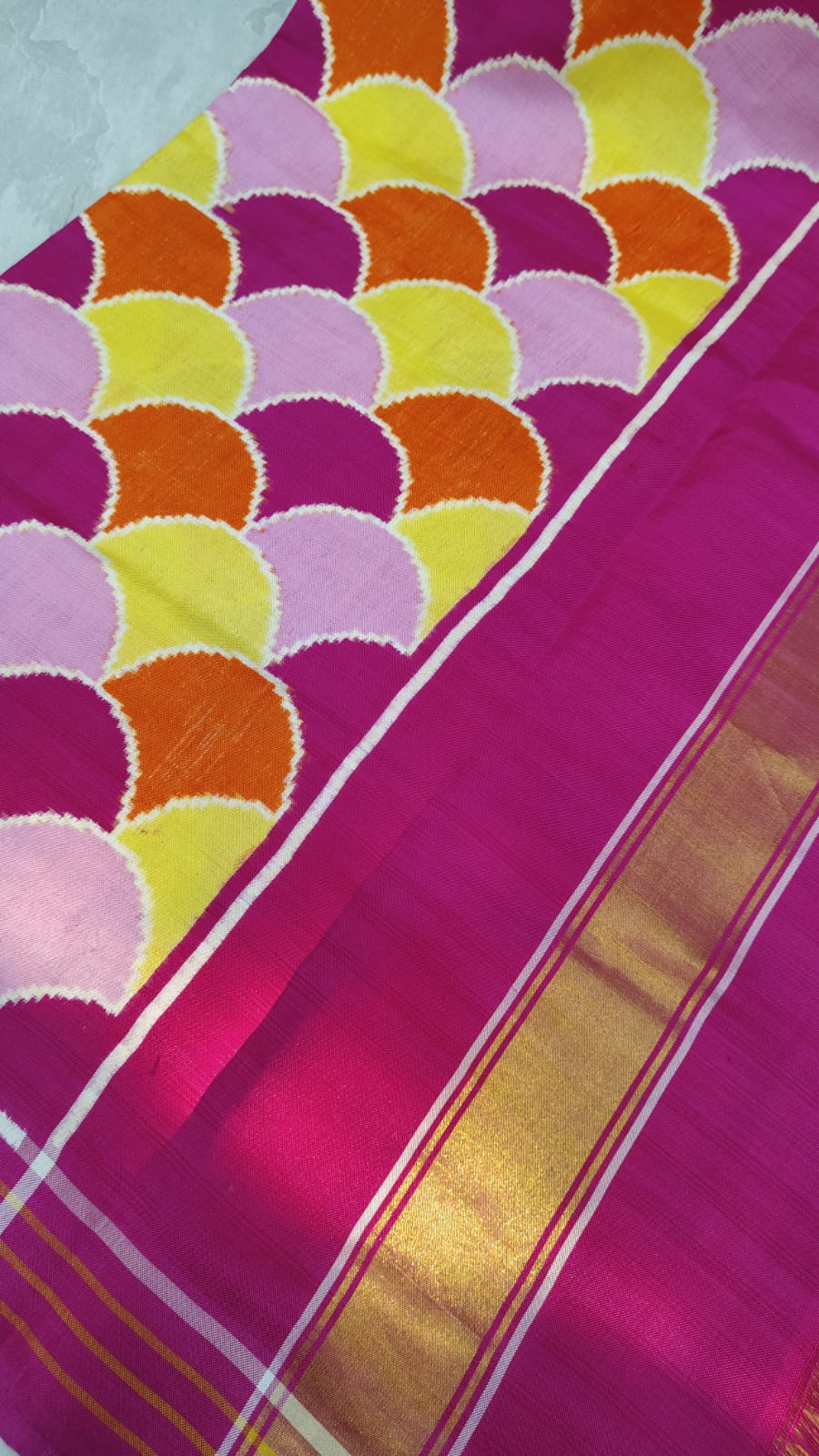 Authentic Patan Patola Pure Silk Handwoven Saree in Fish Scale Multicolor  Design | SILK MARK CERTIFIED