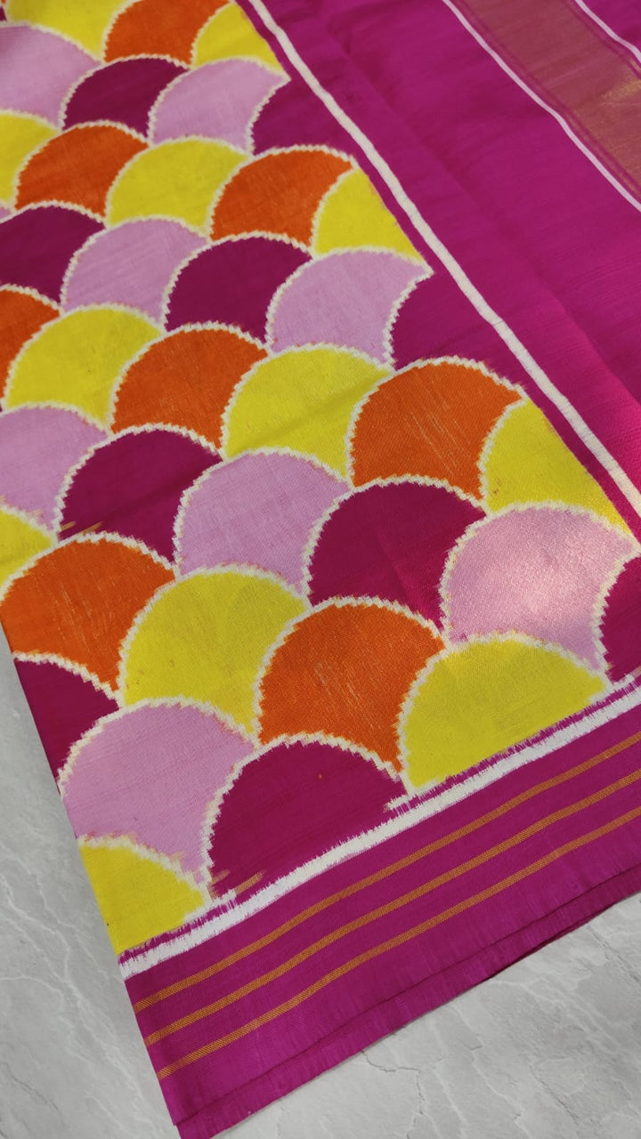 Authentic Patan Patola Pure Silk Handwoven Saree in Fish Scale Multicolor  Design | SILK MARK CERTIFIED
