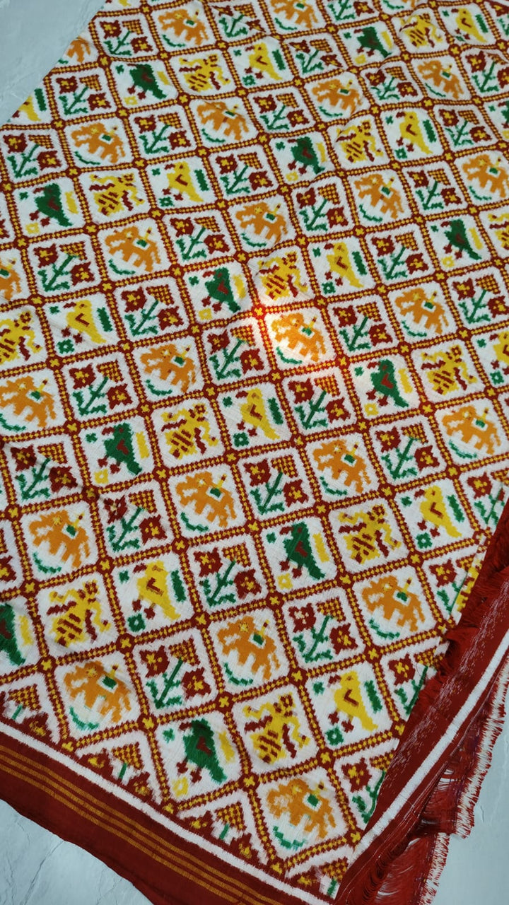 Authentic Patan Patola Double Ikkat Pure Silk Saree in Clay With Royal Elephant Pallu  | SILK MARK CERTIFIED