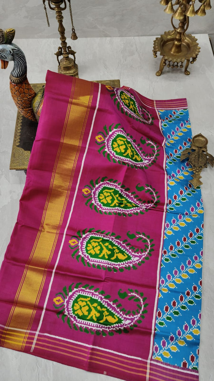 Feroza Leheria Authnetic Patan Patola Double Ikkat Pure Silk Handwoven Saree | SILK MARK CERTIFIED