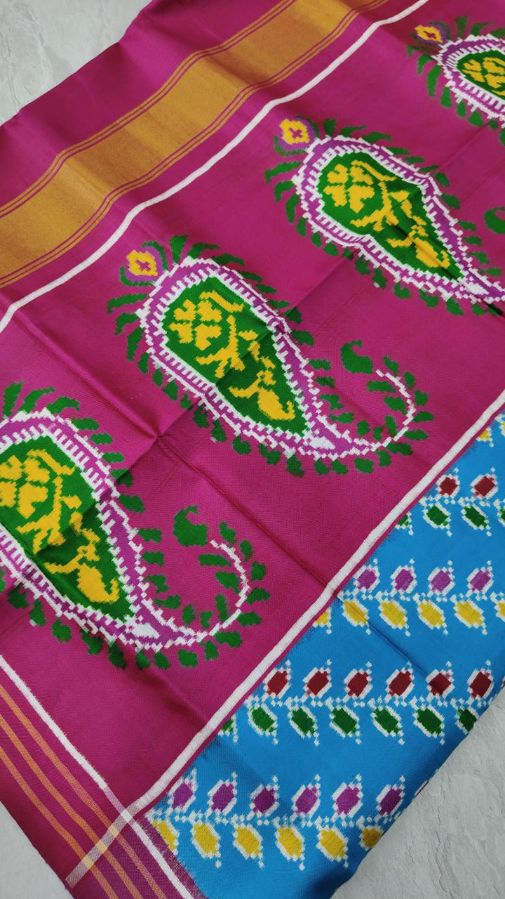 Feroza Leheria Authnetic Patan Patola Double Ikkat Pure Silk Handwoven Saree | SILK MARK CERTIFIED