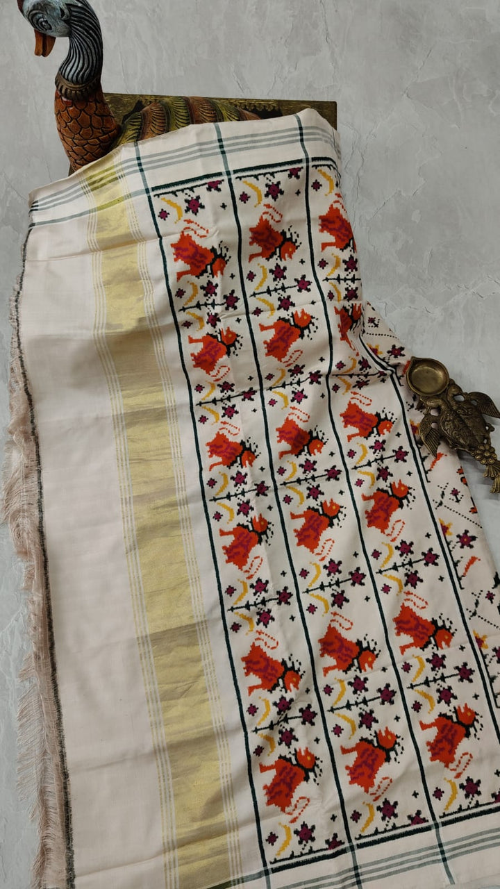 Celebrity Design 8 Motif Authentic Patan Patola Pure in Ivory  | SILK MARK CERTIFIED