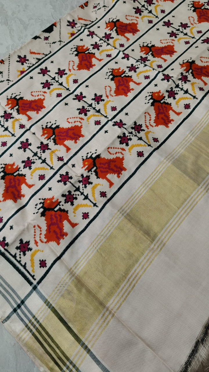 Celebrity Design 8 Motif Authentic Patan Patola Pure in Ivory  | SILK MARK CERTIFIED
