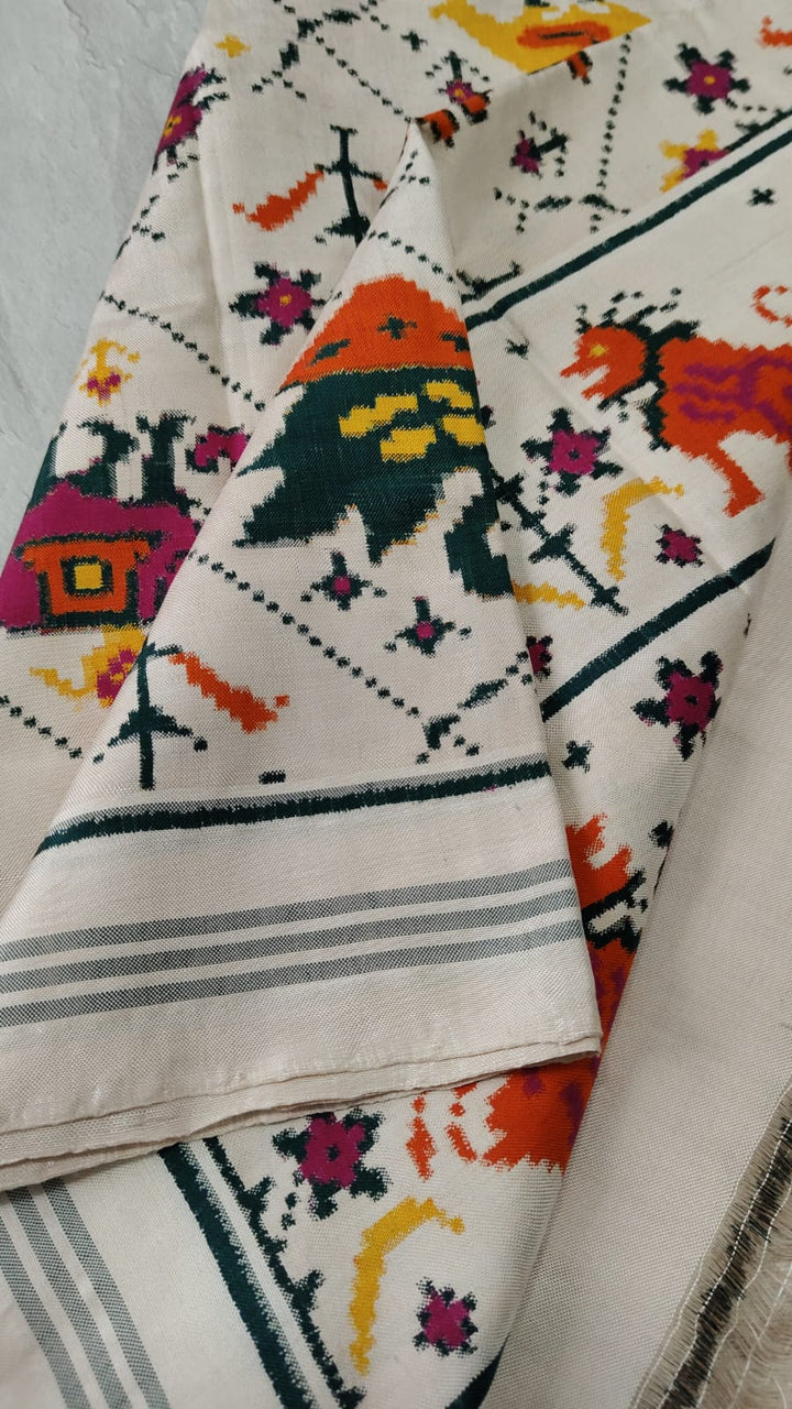 Celebrity Design 8 Motif Authentic Patan Patola Pure in Ivory  | SILK MARK CERTIFIED