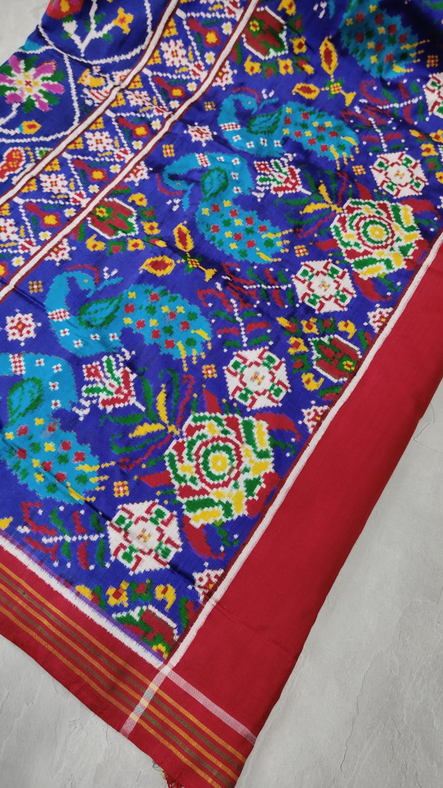 Surajmukhi -Authentic Double Ikkat Patan Patola Handwoven Saree in Blue | SILK MARK CERTIFIED