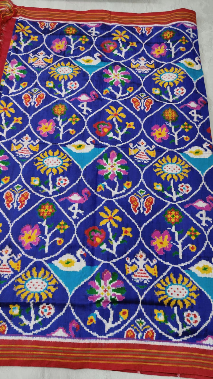 Surajmukhi -Authentic Double Ikkat Patan Patola Handwoven Saree in Blue | SILK MARK CERTIFIED