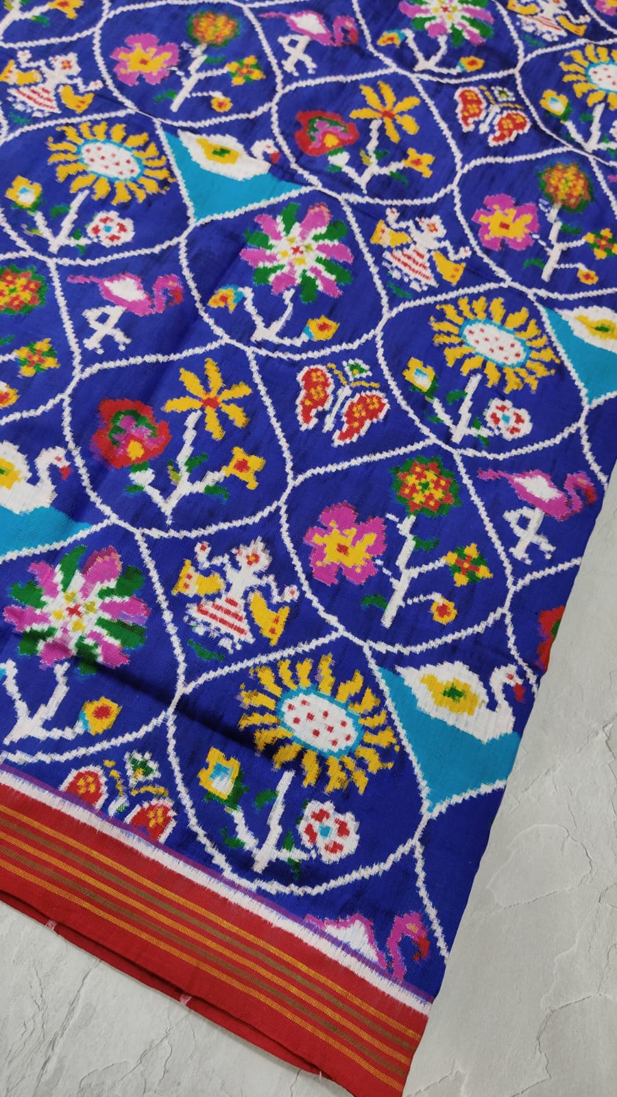 Surajmukhi -Authentic Double Ikkat Patan Patola Handwoven Saree in Blue | SILK MARK CERTIFIED