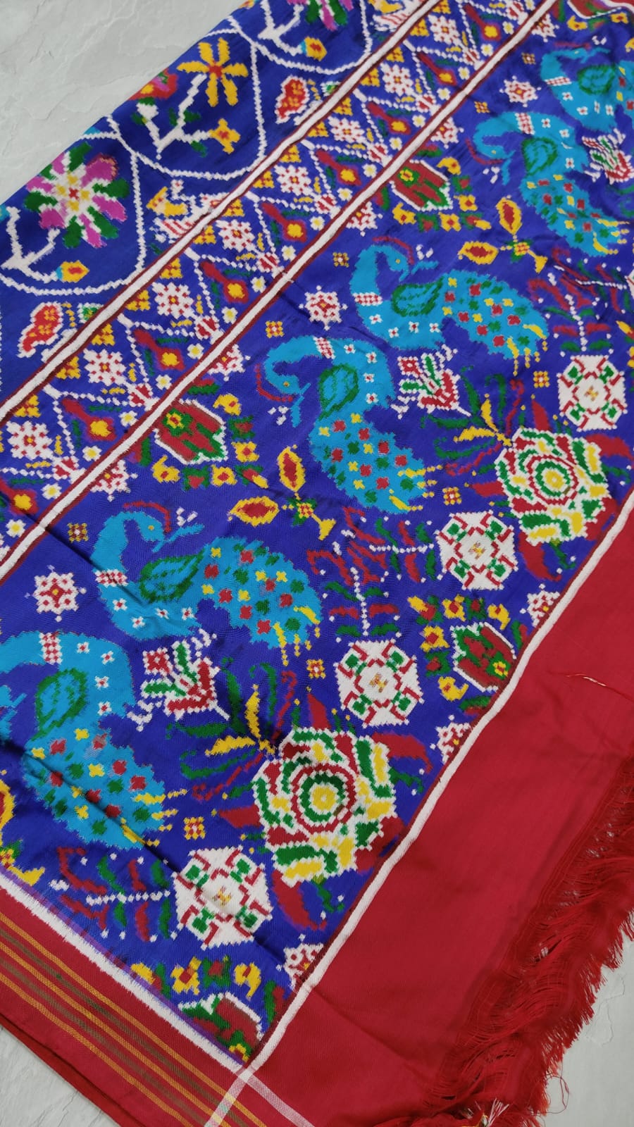 Surajmukhi -Authentic Double Ikkat Patan Patola Handwoven Saree in Blue | SILK MARK CERTIFIED