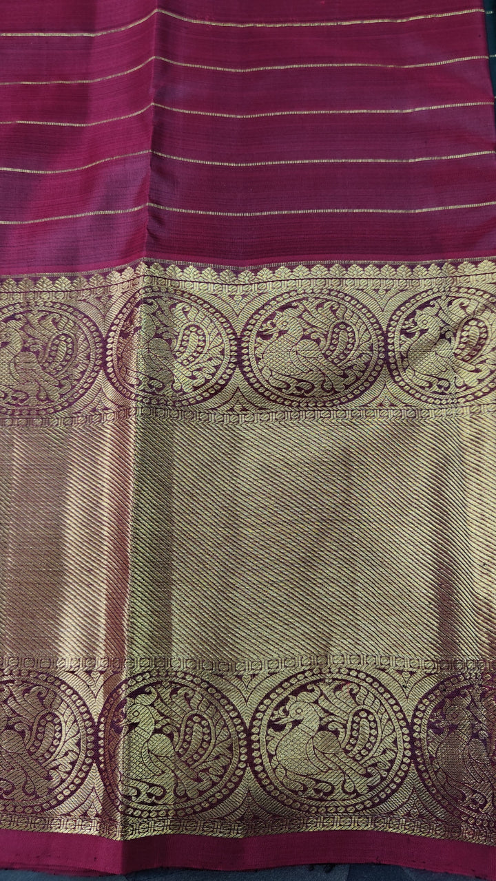 Dark Green Zari Checks on Kanjivaram Silk Saree with Zari Buttis and Contrast Wide Zari Border | SILK MARK CERTIFIED