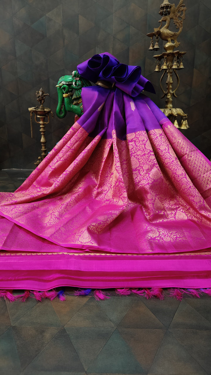 Purple Dual Tone Stunning Half Border Kanjivaram Pure Silk saree with Zari Brocade | SILK MARK CERTIFIED