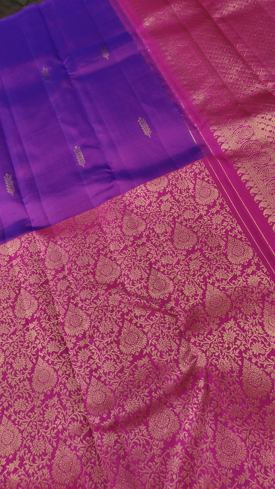 Purple Dual Tone Stunning Half Border Kanjivaram Pure Silk saree with Zari Brocade | SILK MARK CERTIFIED