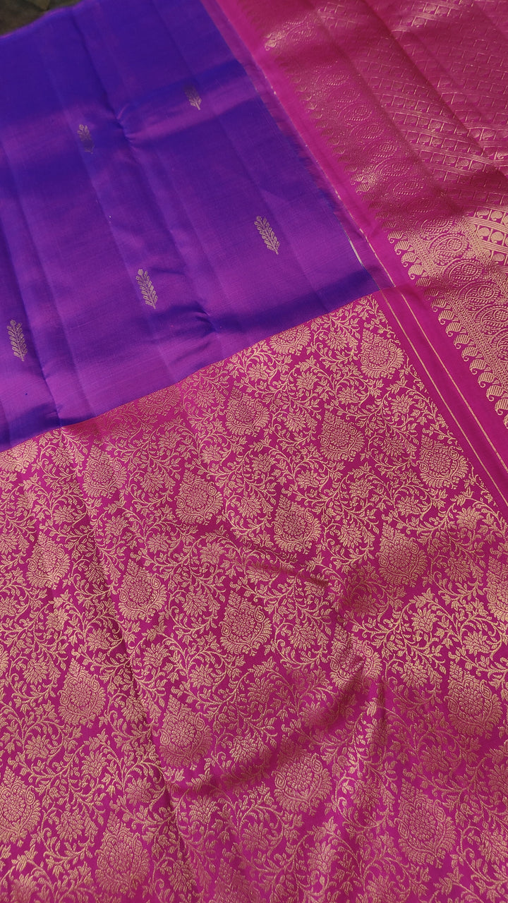 Purple Dual Tone Stunning Half Border Kanjivaram Pure Silk saree with Zari Brocade | SILK MARK CERTIFIED