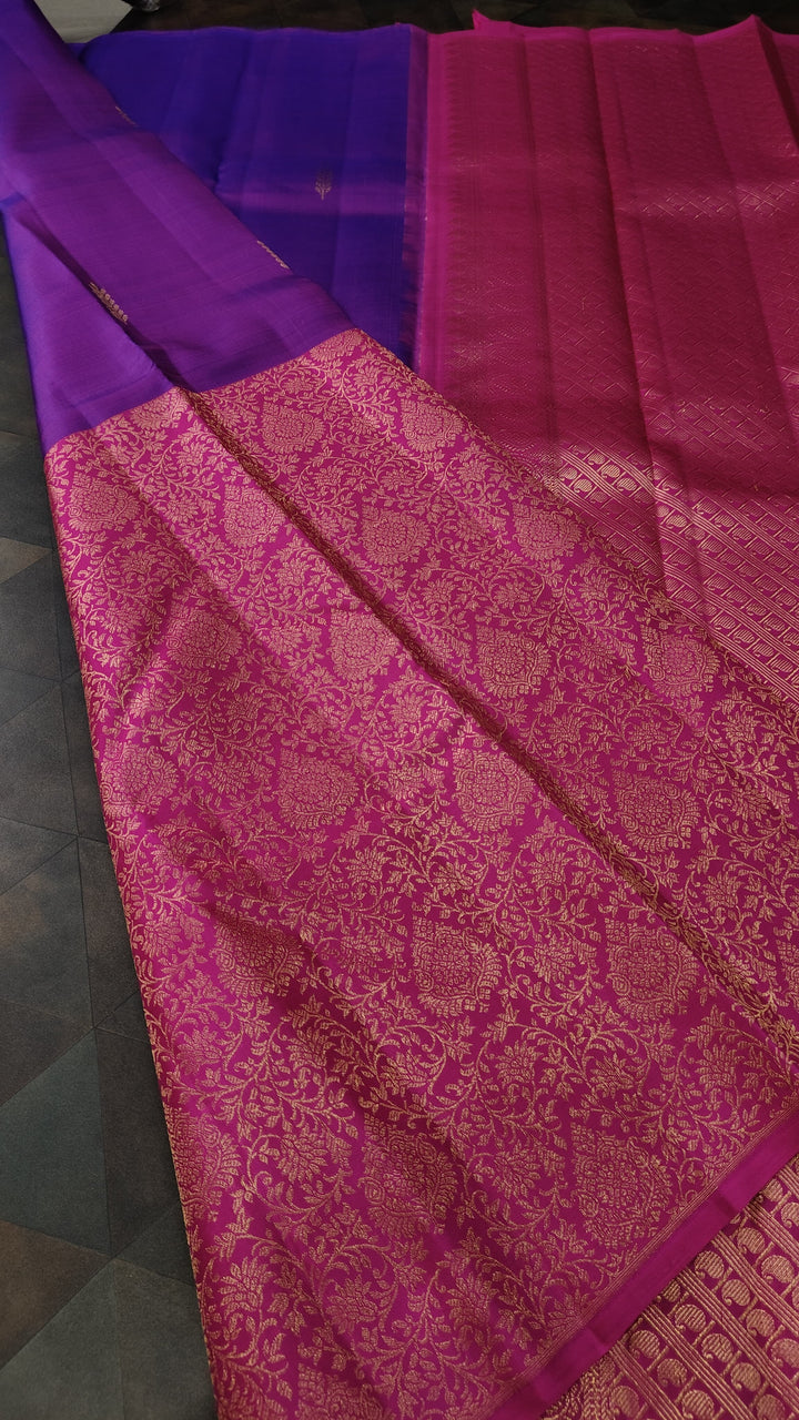 Purple Dual Tone Stunning Half Border Kanjivaram Pure Silk saree with Zari Brocade | SILK MARK CERTIFIED
