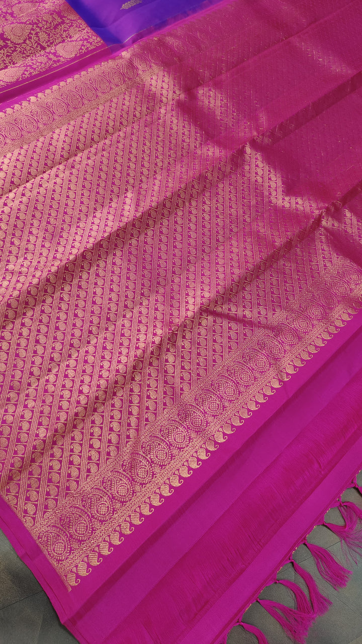 Purple Dual Tone Stunning Half Border Kanjivaram Pure Silk saree with Zari Brocade | SILK MARK CERTIFIED