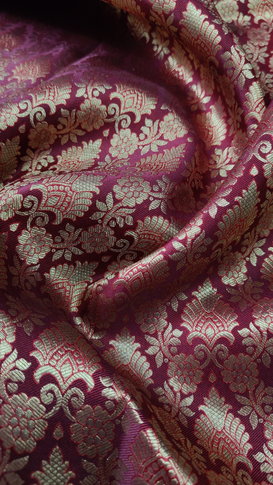Maroon Kanjivaram Silk saree with Meenakari Floral Jaal Brocade And Contract Zari border | SILK MARK CERTIFIED