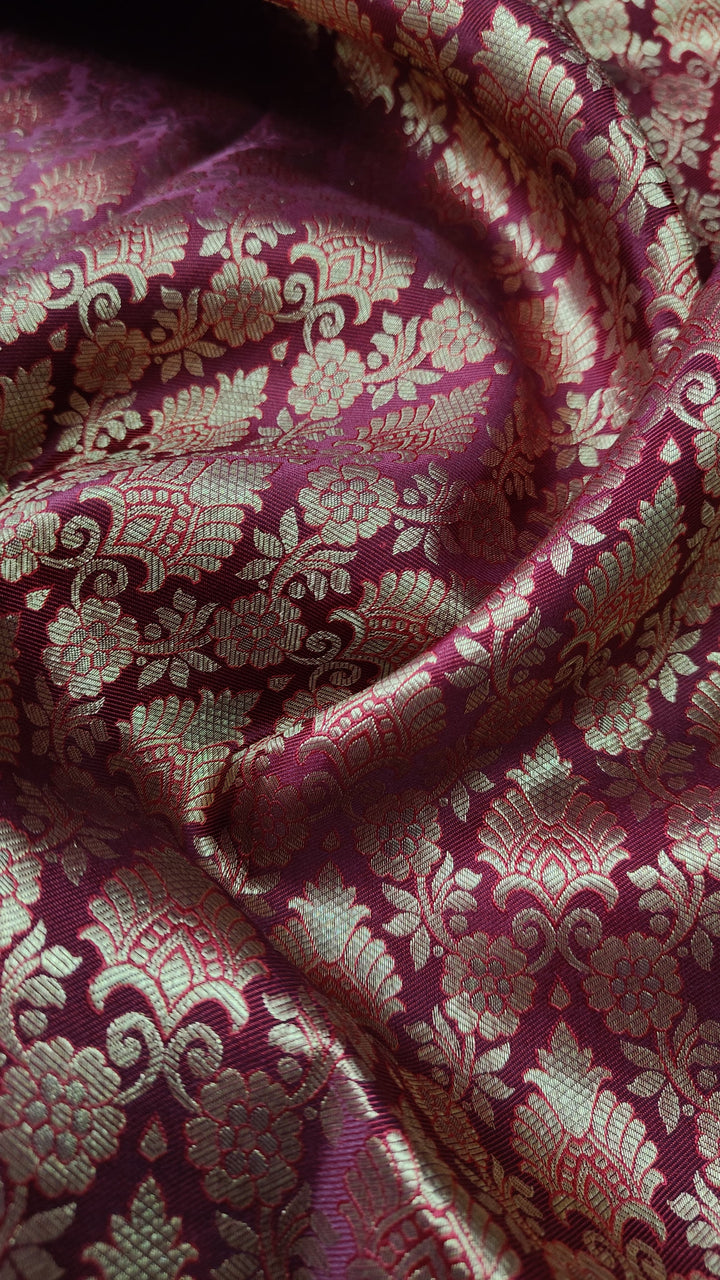 Maroon Kanjivaram Silk saree with Meenakari Floral Jaal Brocade And Contract Zari border | SILK MARK CERTIFIED