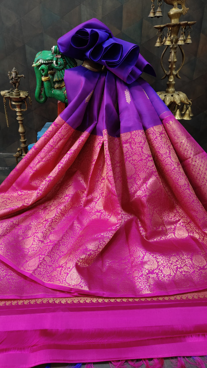Purple Dual Tone Stunning Half Border Kanjivaram Pure Silk saree with Zari Brocade | SILK MARK CERTIFIED