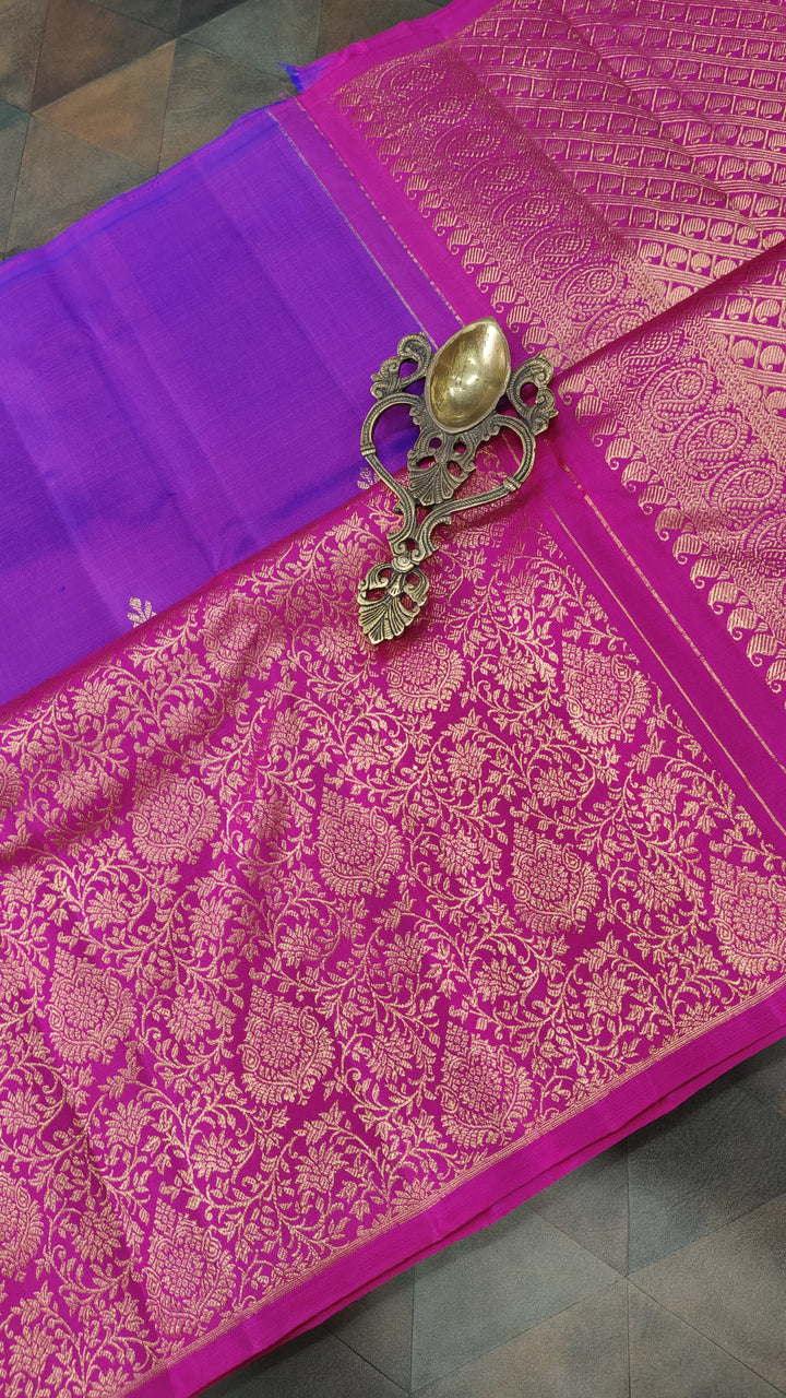 Purple Dual Tone Stunning Half Border Kanjivaram Pure Silk saree with Zari Brocade | SILK MARK CERTIFIED