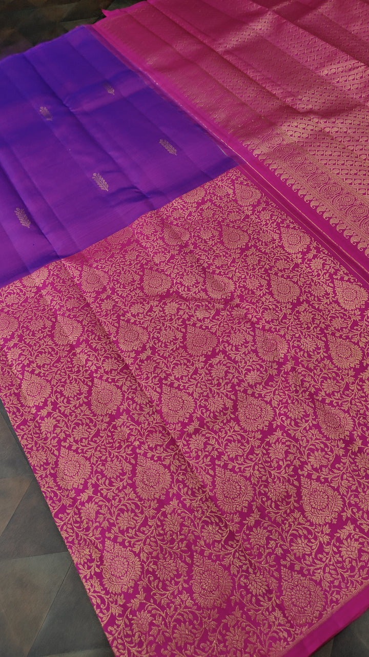 Purple Dual Tone Stunning Half Border Kanjivaram Pure Silk saree with Zari Brocade | SILK MARK CERTIFIED