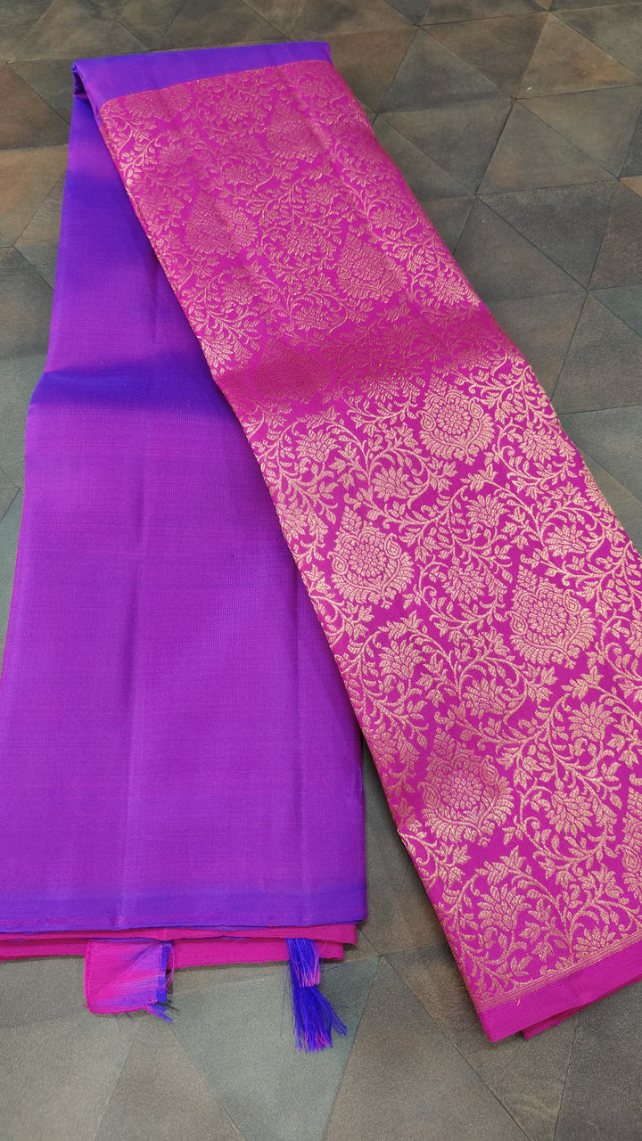 Purple Dual Tone Stunning Half Border Kanjivaram Pure Silk saree with Zari Brocade | SILK MARK CERTIFIED