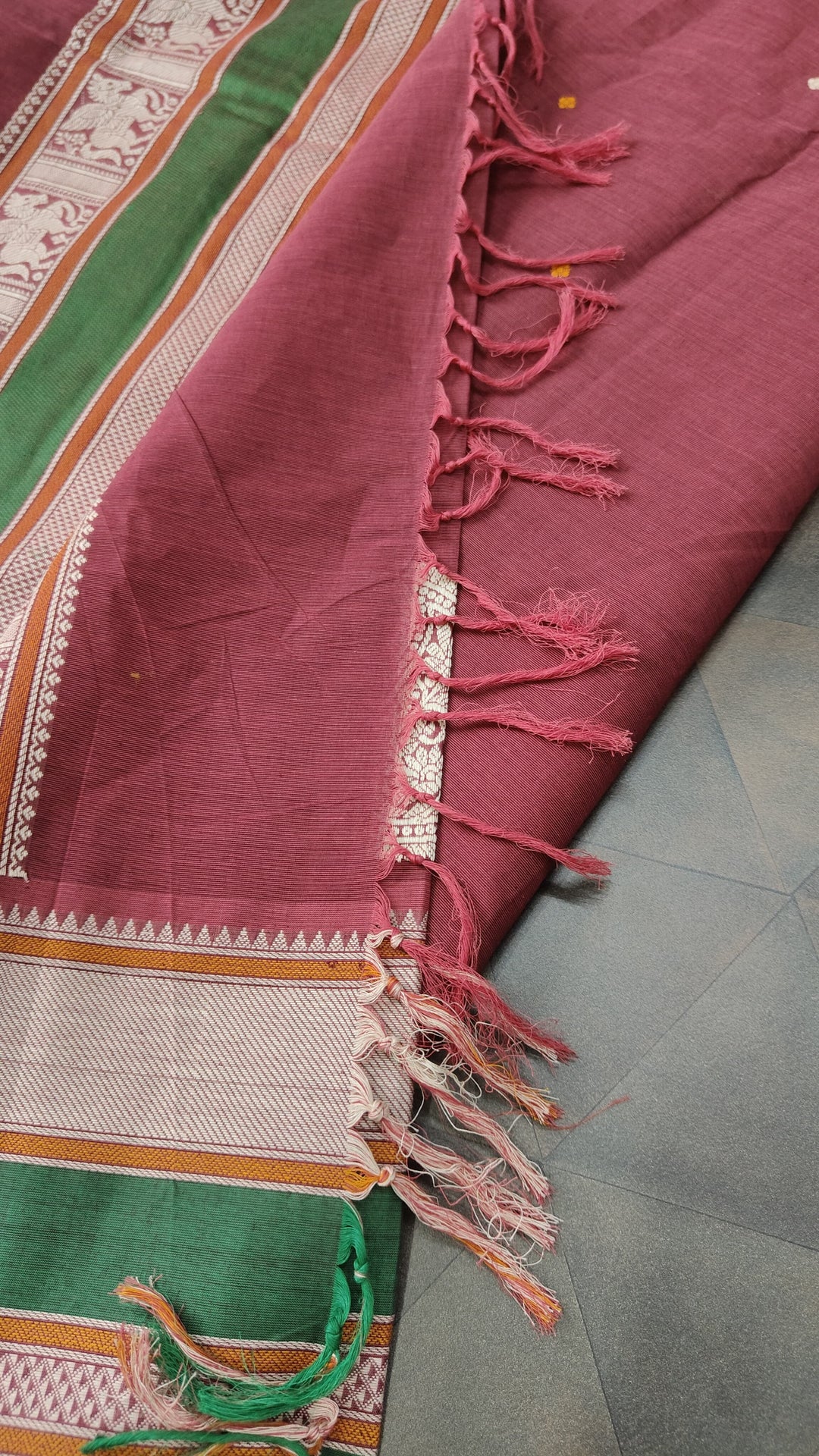Maroon Handloom Kanchi Cotton Saree with Resham Chunri Buttis and Meenakrai Paisley Motifs