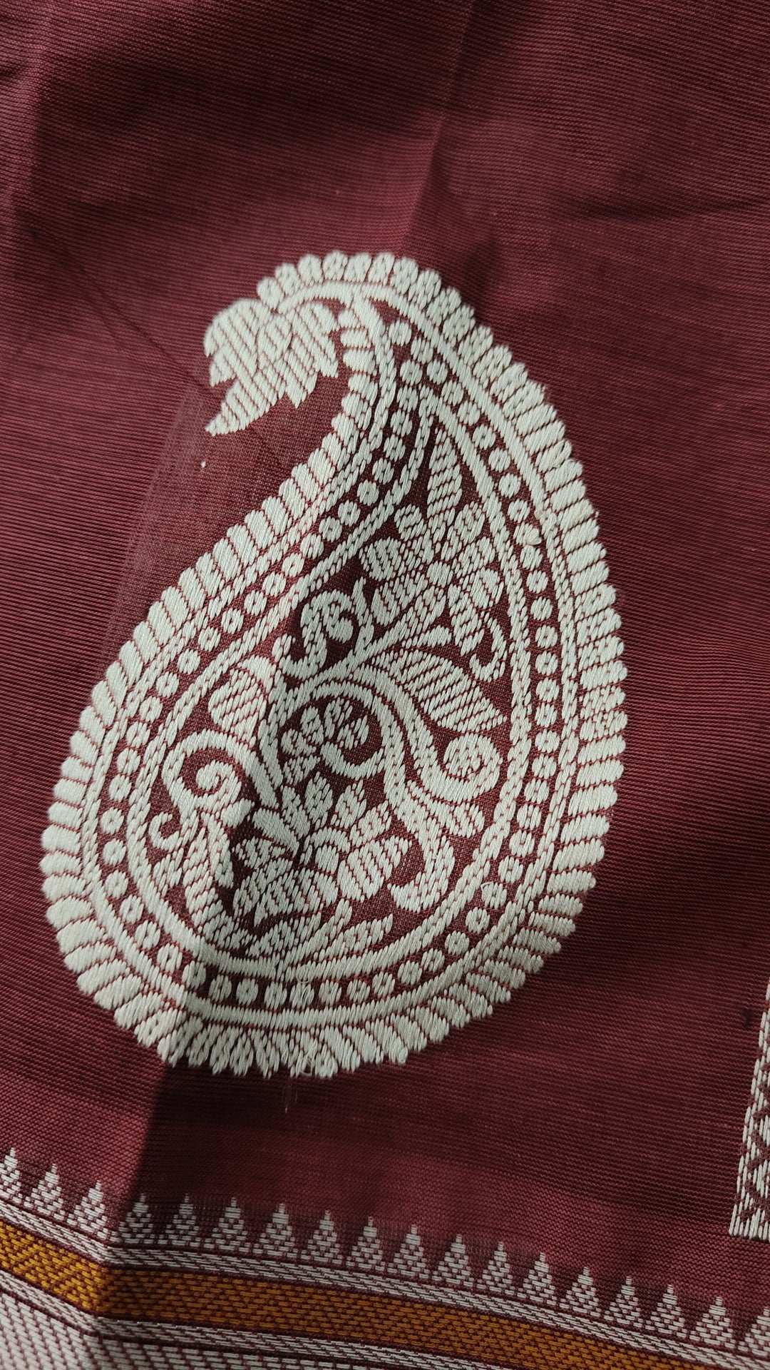 Maroon Handloom Kanchi Cotton Saree with Resham Chunri Buttis and Meenakrai Paisley Motifs