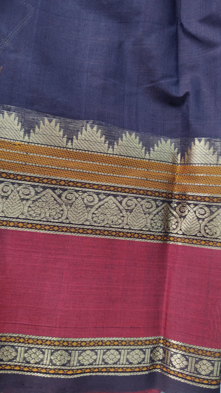Deep Plum Handloom Kanchi cotton Saree with 1000 Buttas and Rettaipet Zari Border