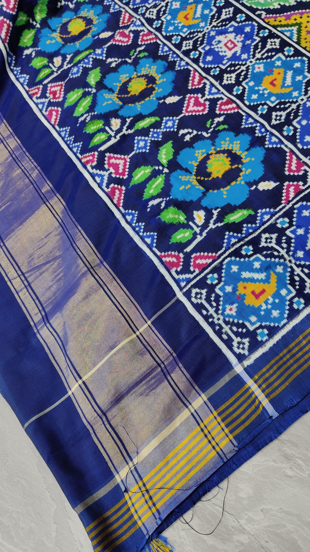 Authentic Double Ikkat Patan Patola Handwoven Saree with kaleidoscope design in Green | SILK MARK CERTIFIED