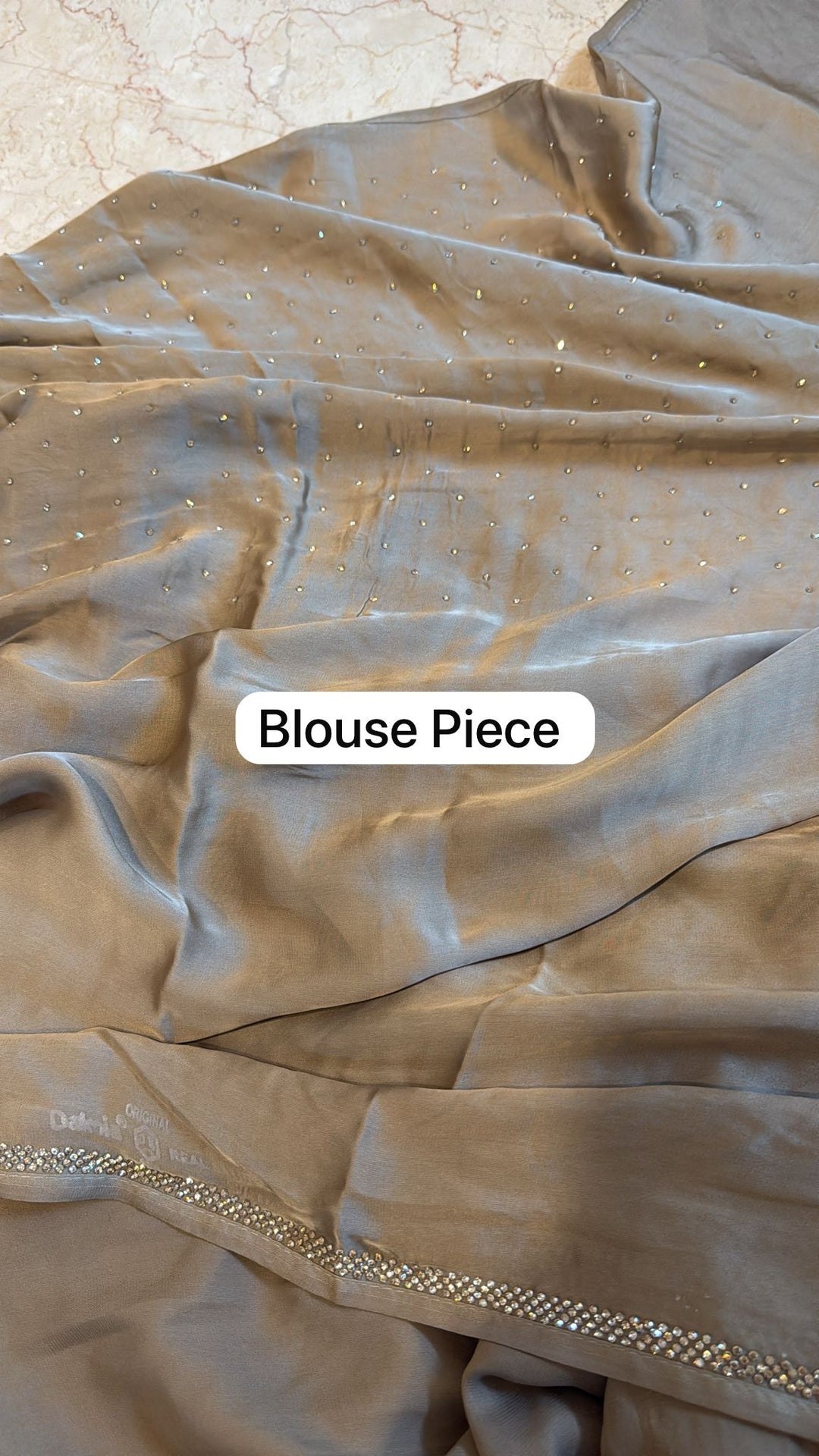 Stunning Taupe satin Georgette with tone on tone stones floral jaal