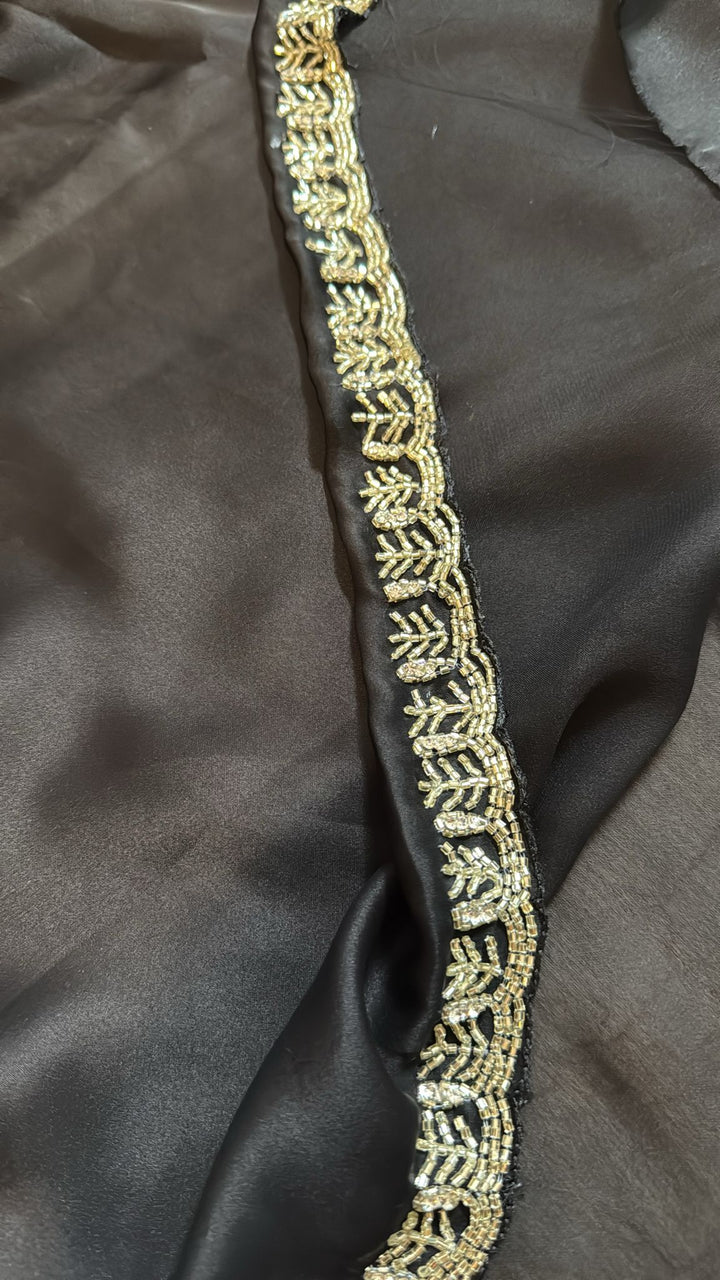 Black Satin Geoergette Saree with minimal cutdana borders