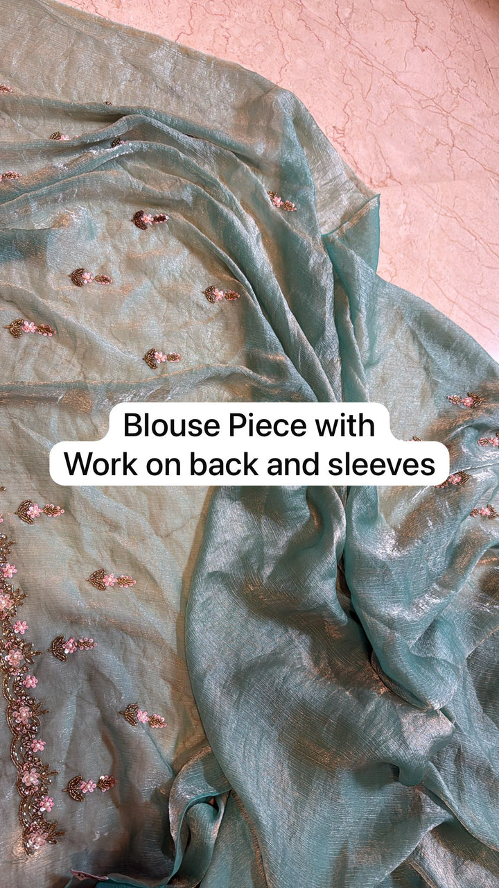Mint Green shimmer Georgette saree with Pastel sequin and bead work