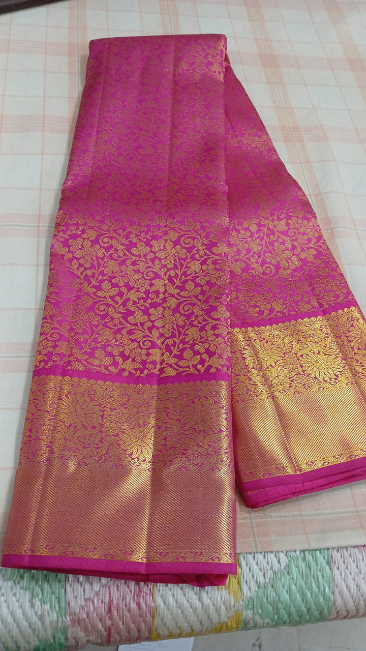 Stunning Pink Dual Tone Pure Kanjivaram Silk Brocade Saree with Grand Pallu and Zari | SILK MARK CERTIFIED