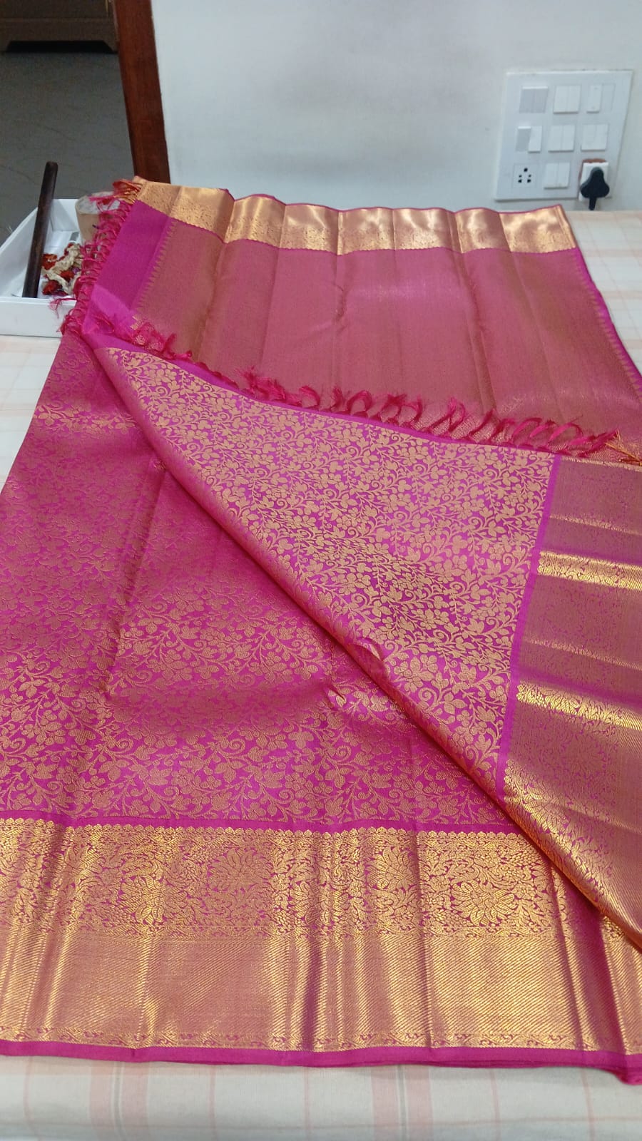 Stunning Pink Dual Tone Pure Kanjivaram Silk Brocade Saree with Grand Pallu and Zari | SILK MARK CERTIFIED