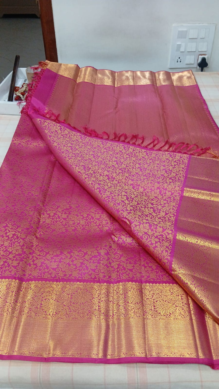 Stunning Pink Dual Tone Pure Kanjivaram Silk Brocade Saree with Grand Pallu and Zari | SILK MARK CERTIFIED