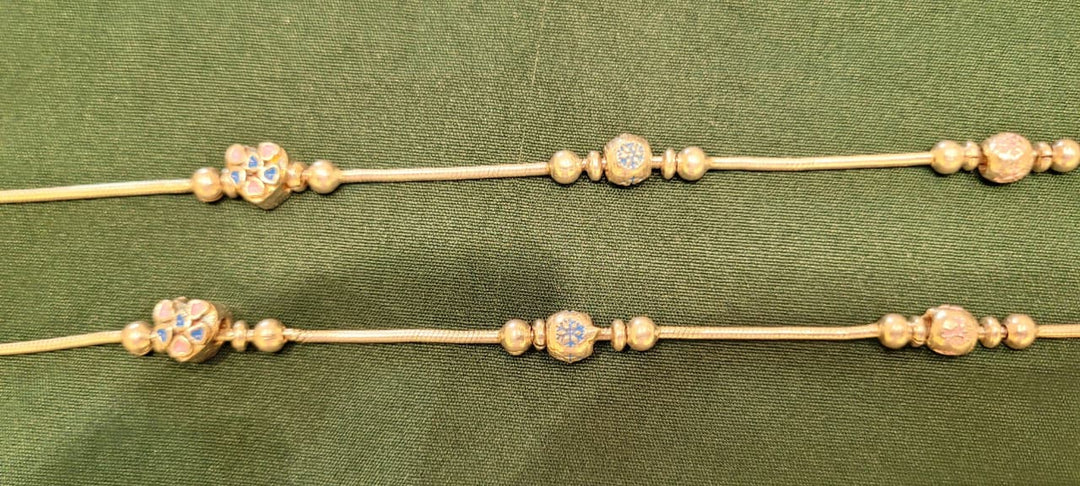 92.5 Pure Silver, Minimalist Meenakari Beaded Anklet with Charm